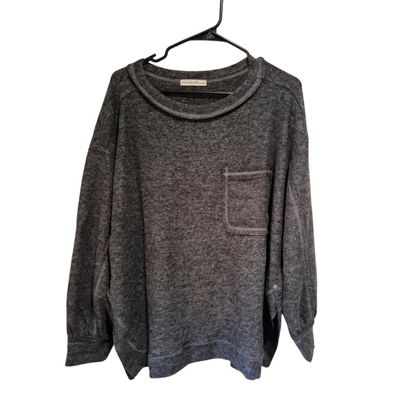 Zenana Tops - Charcoal Gray Womens Zenana Brushed Melange Hacci Pullover Top 1x/2x